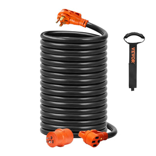 50 ft RV Extension Cord, 50 Amp, Heavy Duty STW RV Power Cord, NEMA 14-50R Female NEMA 14-50P Male Plug, with LED Indicator, 15A Adapter, ETL Listed