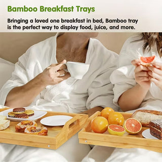 2-Pack Bamboo Breakfast Bed Trays with Folding Legs & Handles