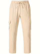 Men's Casual Linen Cargo Pants with Multiple Pockets