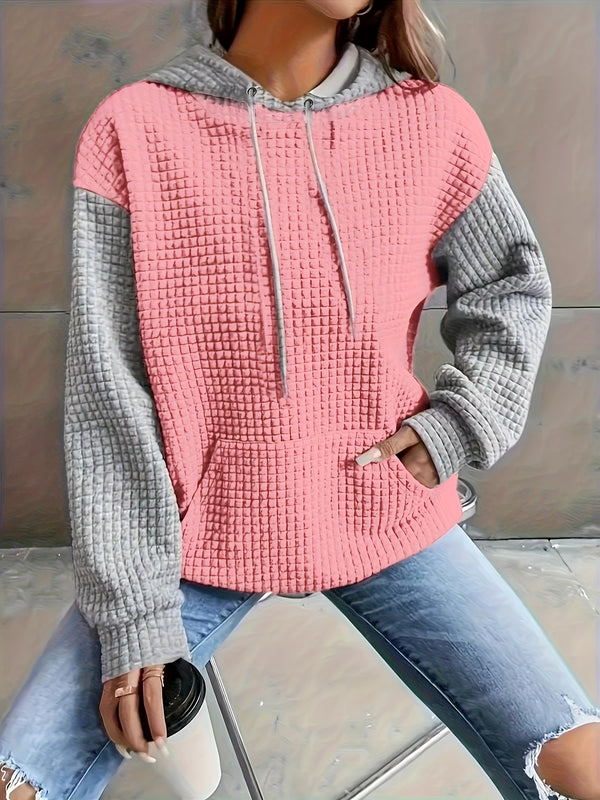 Comfy Plus Size Women's Casual Waffle Color Block Hoodie