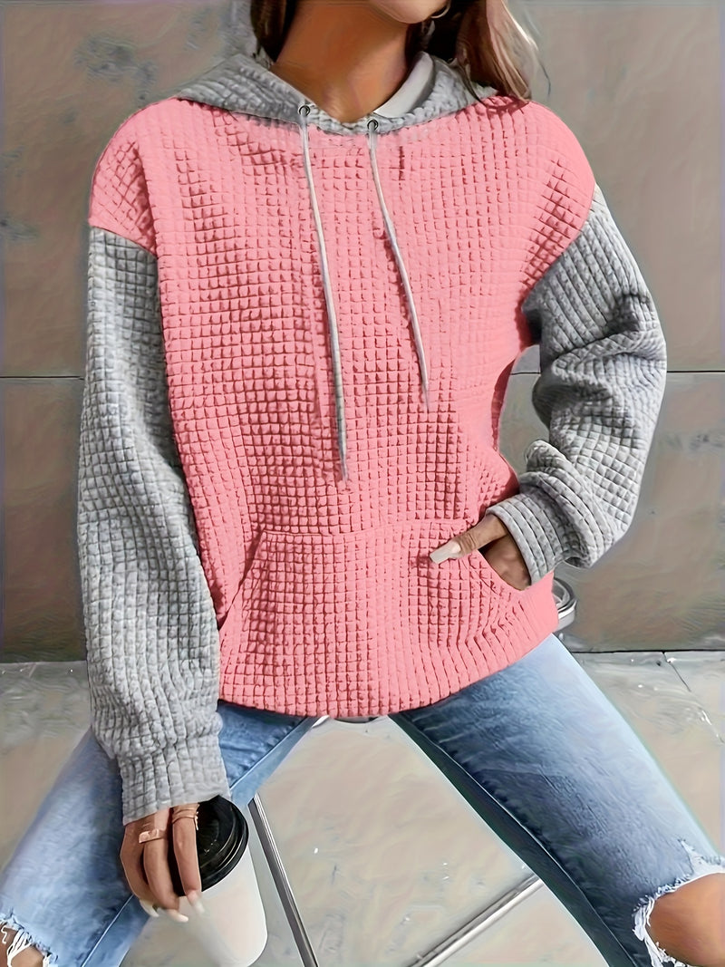 Comfy Plus Size Women's Casual Waffle Color Block Hoodie