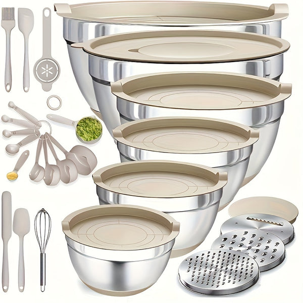 26PCS Heavy-Duty Stainless Steel Mixing Bowls with Airtight Lids