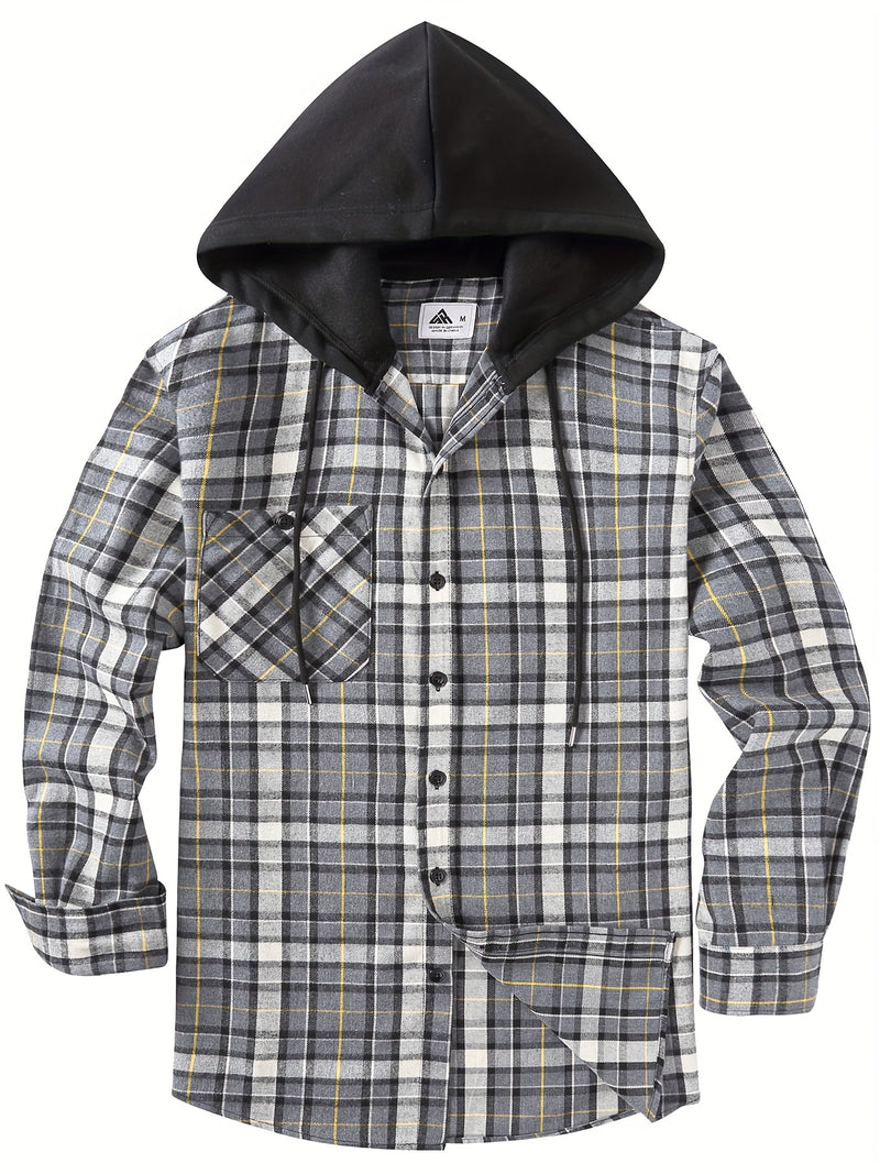 Men's Elegant Plaid Shirt - Button-Front Closure