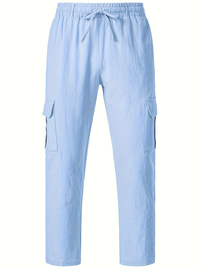 Men's Casual Linen Cargo Pants with Multiple Pockets