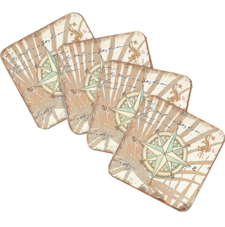 Compass Coastal Wooden Cork Coasters Gift Set of 4 by Nature Wonders - 8198620C-S4