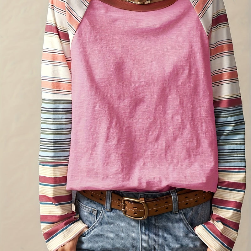 Women's Plus Size Elegant Striped Long Sleeve Top