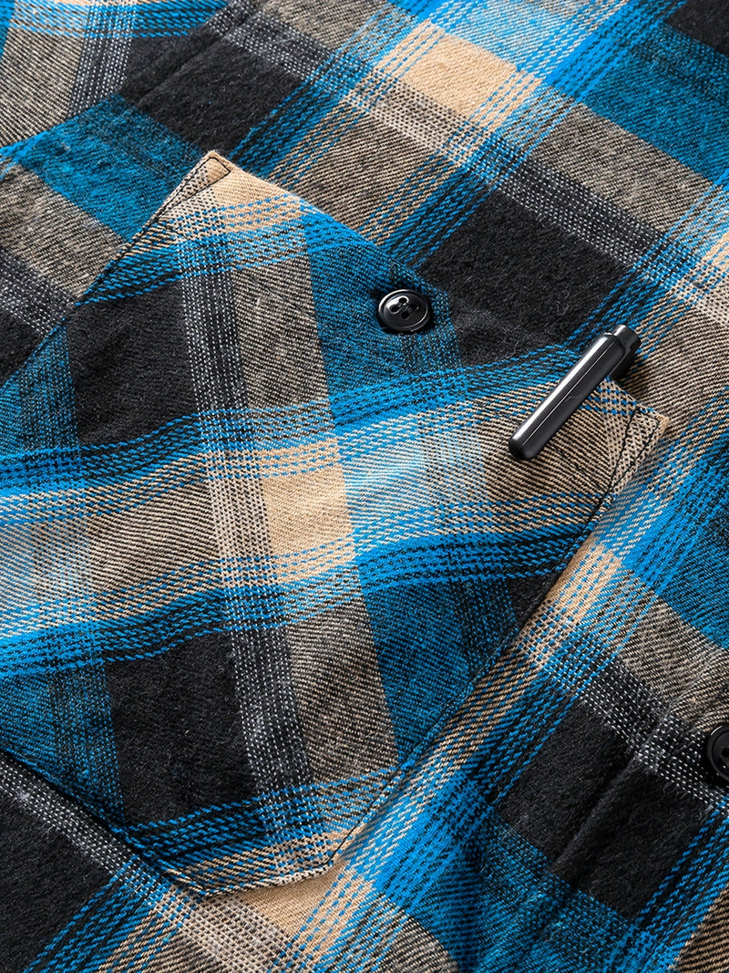 Men's Elegant Plaid Shirt - Button-Front Closure
