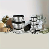 26PCS Heavy-Duty Stainless Steel Mixing Bowls with Airtight Lids