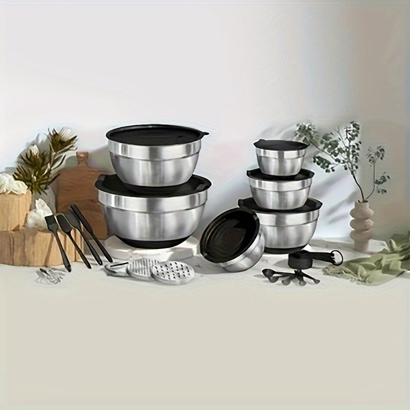26PCS Heavy-Duty Stainless Steel Mixing Bowls with Airtight Lids