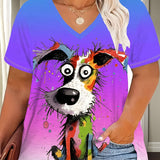 Plus Size Women's Casual Puppy Graphic T-Shirt