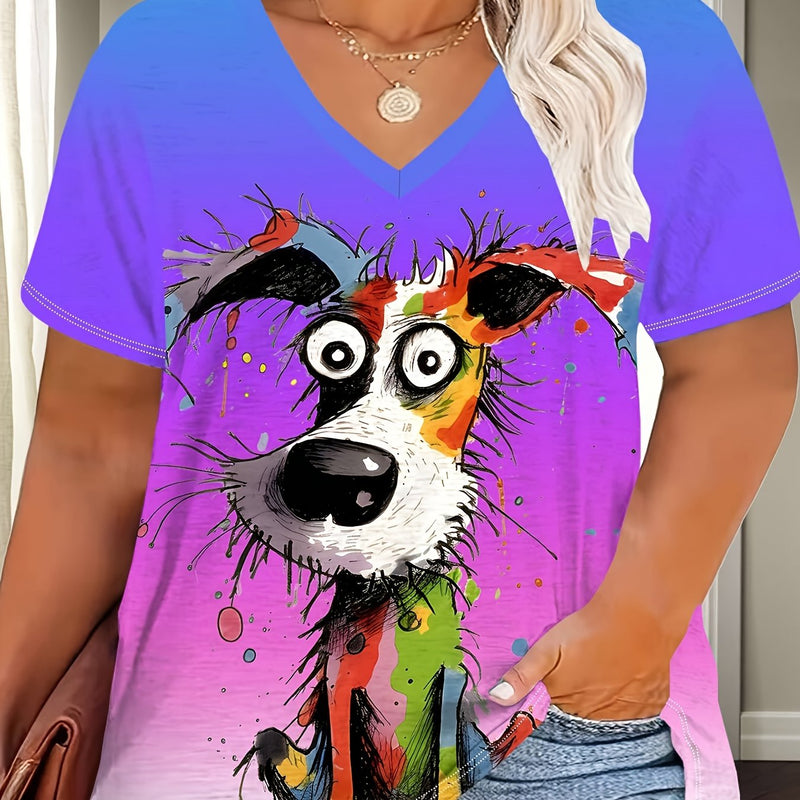 Plus Size Women's Casual Puppy Graphic T-Shirt