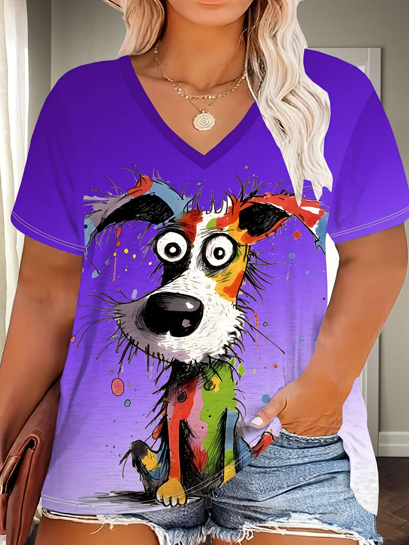 Plus Size Women's Casual Puppy Graphic T-Shirt