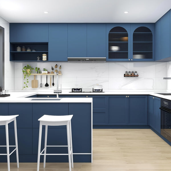 1 Roll Solid Dark Blue Thick Peel & Stick Wallpaper