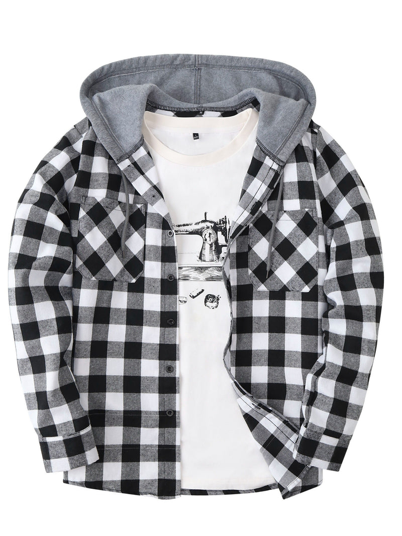 Men's Casual Plaid Hoodie Shirt