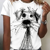 Women's Soft Breathable T-Shirt - Black & White Doodle Dog Print