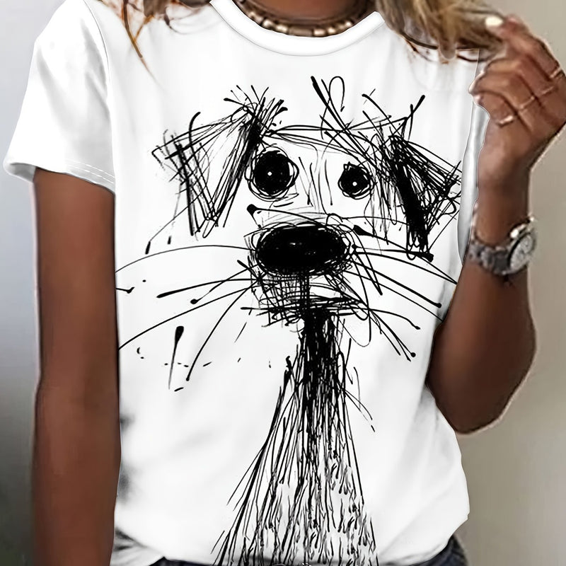 Women's Soft Breathable T-Shirt - Black & White Doodle Dog Print