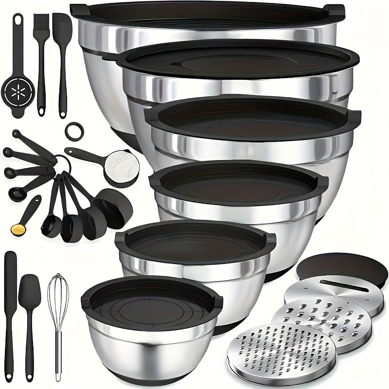 26PCS Heavy-Duty Stainless Steel Mixing Bowls with Airtight Lids