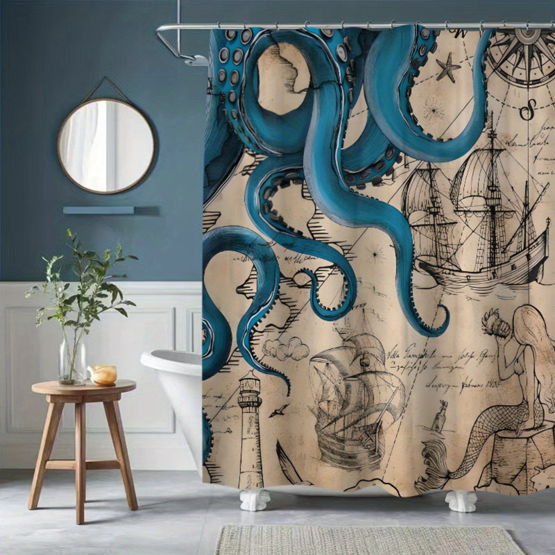 Nautical-Themed Octopus Polyester Shower Curtain