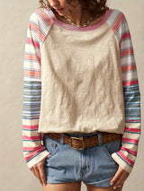 Women's Plus Size Elegant Striped Long Sleeve Top