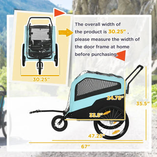 2-in-1 Dog Bike Trailer Pet Stroller Carrier for Large Dogs 66LBS Weight Capacity