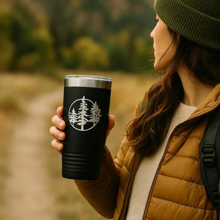 20 Oz Insulated Tumbler for Hiking – Pine Tree Design