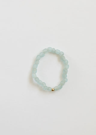 Blue Sea Glass + 14k Gold Filled or Sterling Silver || Stretch Bracelet