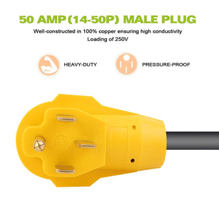 RV Electrical Dogbone Converter, converting 50 AMP (14-50P) male to 30 AMP (TT-30R) female