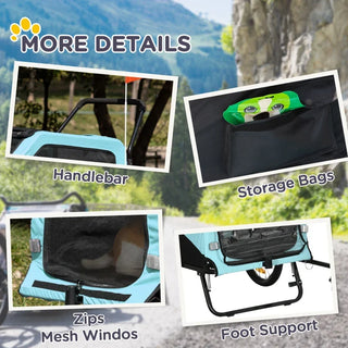 2-in-1 Dog Bike Trailer Pet Stroller Carrier for Large Dogs 66LBS Weight Capacity