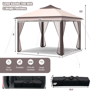 11 x 11 Feet 2-Tier Portable Pop-Up Gazebo Tent with Carry Bag Mesh