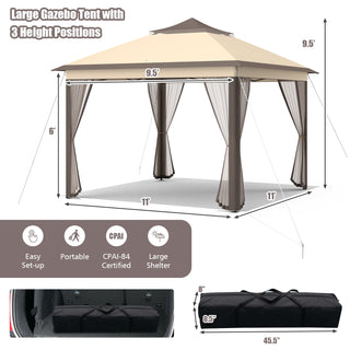 11 x 11 Feet 2-Tier Portable Pop-Up Gazebo Tent with Carry Bag Mesh