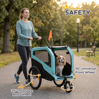 2-in-1 Dog Bike Trailer Pet Stroller Carrier for Large Dogs 66LBS Weight Capacity