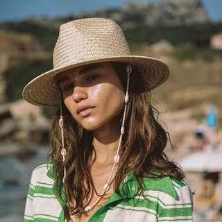 Vintage Seashells Beaded Beach Sun Hat with Chain